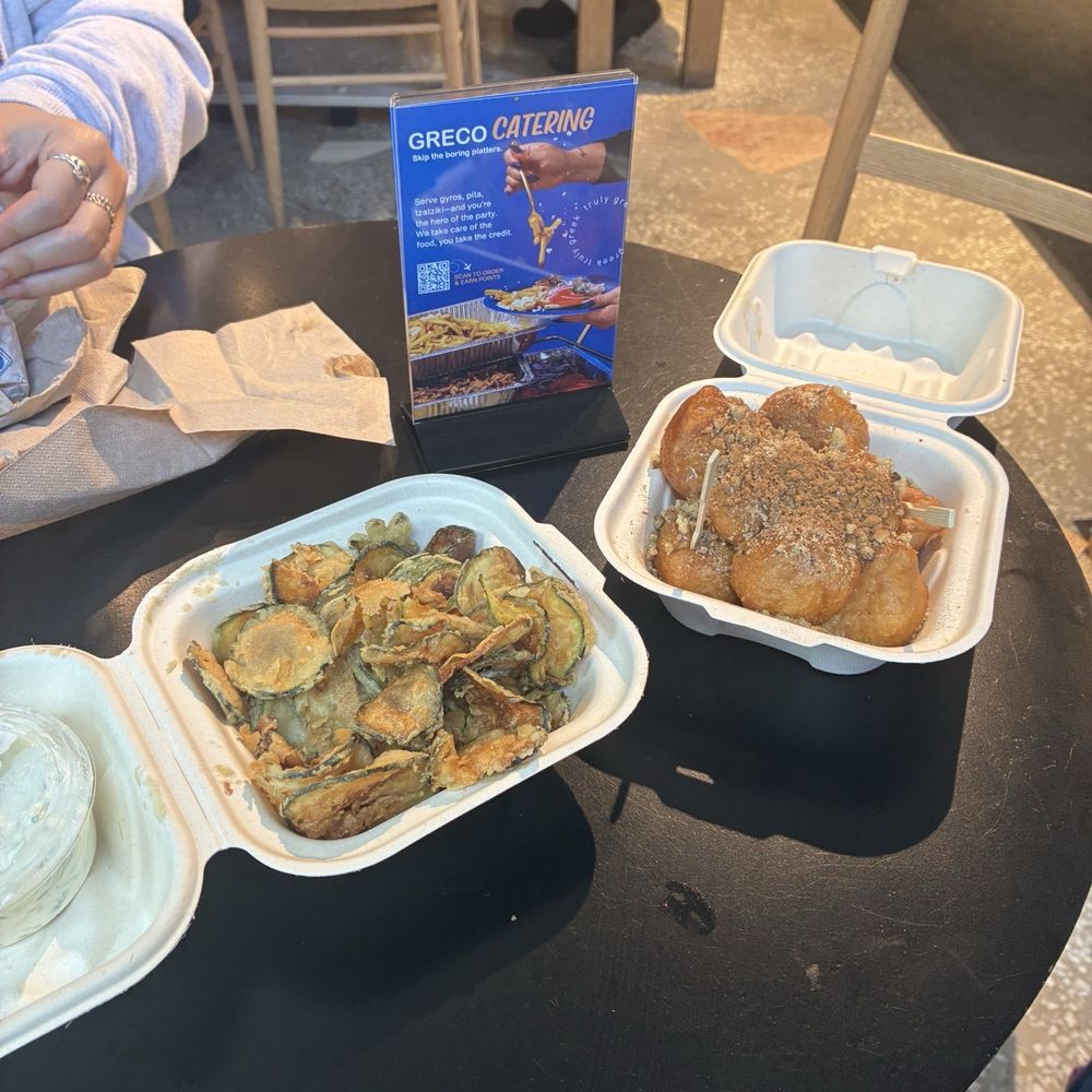 Greco - Zucchini chips and honey Loukoumades - Greek Near Me - Boston, Massachusetts Greco - Zucchini chips and honey Loukoumades - Greek Near Me - Boston, Massachusetts