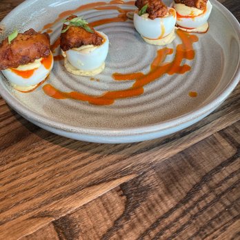 Golden Owl Tavern - Deviled eggs with chicken - New American Near Me - Charlotte, North Carolina Golden Owl Tavern - Deviled eggs with chicken - New American Near Me - Charlotte, North Carolina