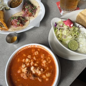 El Itacate - Pozole and 2 birria tacos and 2 pork tacos - Mexican Near Me - Olympia, Washington
