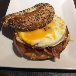 Jitter Beans - One of our most popular menu items - bacon breakfast bagel - made with farm fresh eggs