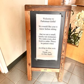 Park Street Grille - a sign in a restaurant - Seafood Near Me - Rockland, Maine Park Street Grille - a sign in a restaurant - Seafood Near Me - Rockland, Maine