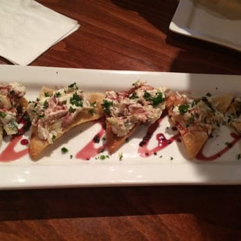 Wild River Grille - Chicken Artichoke Canapés ($9) - yummy chicken salad on a fried wonton. It's mayo based - New American Near Me - Reno, Nevada