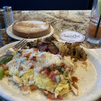 Cappys Cafe - Seafood omelet, seasoned potatoes and sourdough toast - Breakfast & Brunch Near Me - Newport Beach, California