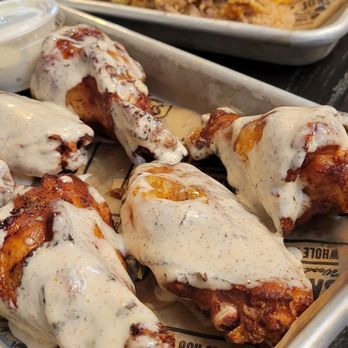 Sam Jones BBQ - Alabama white sauce wings Bbq sandwich IG: @the_n.c_foodie - Barbeque Near Me - Raleigh, North Carolina Sam Jones BBQ - Alabama white sauce wings Bbq sandwich IG: @the_n.c_foodie - Barbeque Near Me - Raleigh, North Carolina