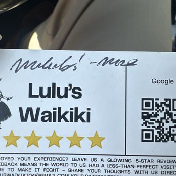 Lulu's Waikiki - Thank you for this card - I've been meaning to give Lulus a good review but have been super busy - so this helped out a lot!! - Burgers Near Me - Honolulu, Hawaii Lulu's Waikiki - Thank you for this card - I've been meaning to give Lulus a good review but have been super busy - so this helped out a lot!! - Burgers Near Me - Honolulu, Hawaii