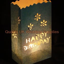 Quality UK Wedding Supplies - Silver Happy Birthday Flame Retardant Paper Bag Lanterns