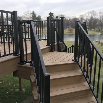 Simply Decks & Stuff - Trex Havana Gold decking, with Trex black signature railing. Pioneer Village, Leo, IN. - Carpenters Near Me - Fort Wayne, Indiana Simply Decks & Stuff - Trex Havana Gold decking, with Trex black signature railing. Pioneer Village, Leo, IN. - Carpenters Near Me - Fort Wayne, Indiana