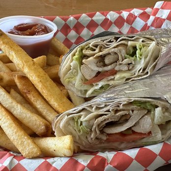 Basha's - Chicken shawarma pita sandwich with fries - Lebanese Near Me - Broome, New York