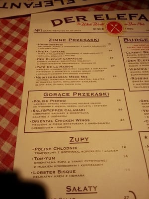Menu photo 5 Der Elefant Warsaw, MZ