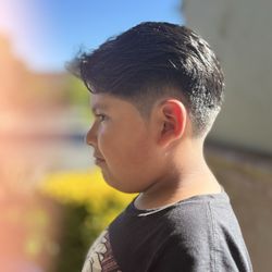 Pointy sideburn, zero low back taper . Done by Sarah