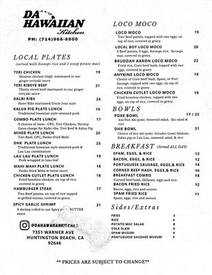 Menu photo 3 Da Hawaiian Kitchen Huntington Beach, CA Menu photo 3 Da Hawaiian Kitchen Huntington Beach, CA