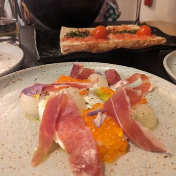Tortuga - Burrata, jamon, fish egg and pearl onion - Restaurants Near Me - Barcelona, B