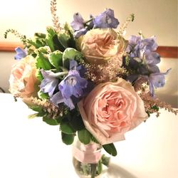 McCarthy Flowers - What I asked for: Pink roses, blue delphinium (not shown snap dragons)