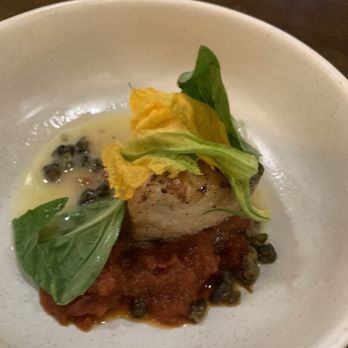 Tzuco - Sea Bass, capers, lemon, pumpkin blossom - Mexican Near Me - Chicago, Illinois Tzuco - Sea Bass, capers, lemon, pumpkin blossom - Mexican Near Me - Chicago, Illinois
