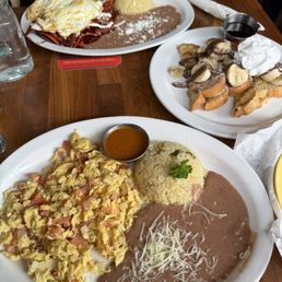 I ordered the Huevos A La Mexicana and my husband got Chilaquiles Azteca and we shared Banatella French Toast.