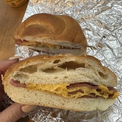 Bakin Bagels - Pork Roll & Cheese on a roll