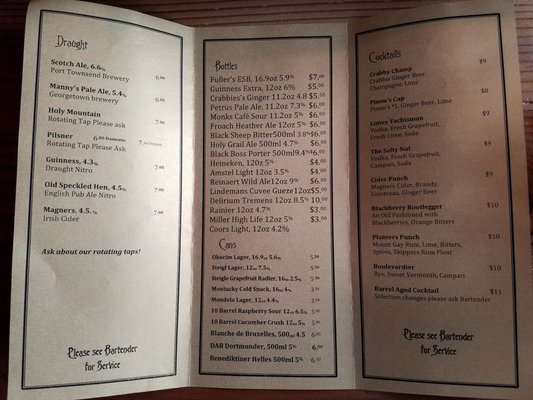 Menu photo 1 The Cozy Nut Tavern Seattle, WA Menu photo 1 The Cozy Nut Tavern Seattle, WA