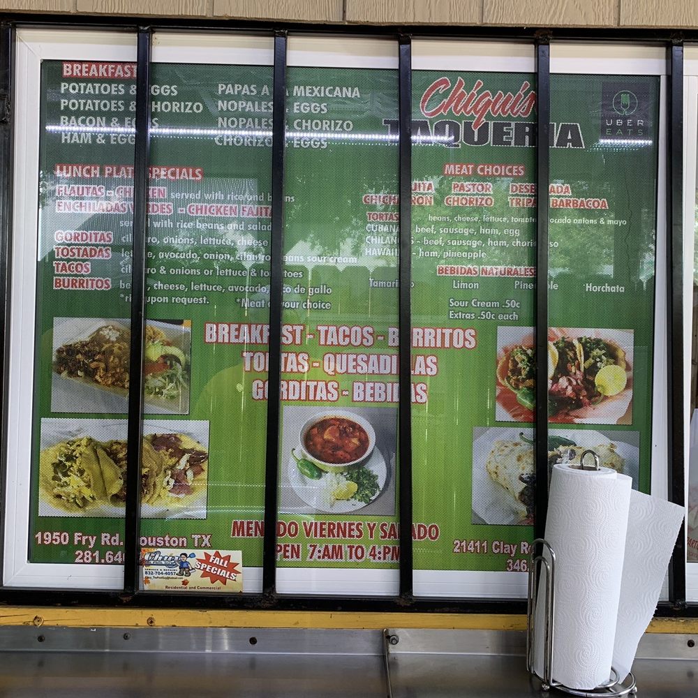 Chiquis Taqueria - a menu in a window - Tacos Near Me - Houston, Texas Chiquis Taqueria - a menu in a window - Tacos Near Me - Houston, Texas