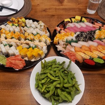 Ocean World - Sushi and roll family trays, and edaname #yum #ReviewsByRL - Sushi Bars Near Me - Indianapolis, Indiana