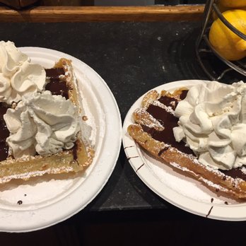 Maison Dandoy - The fluffy liege waffle on the left is more like the American waffle. The Belgian waffle is the buttery carmelized sugartastic waffle - Bakeries Near Me - Brussels, BRU Maison Dandoy - The fluffy liege waffle on the left is more like the American waffle. The Belgian waffle is the buttery carmelized sugartastic waffle - Bakeries Near Me - Brussels, BRU