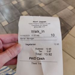 Nori Japan - Receipt