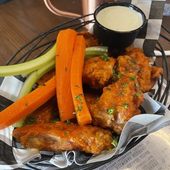 South 40 - Backyard Wings in Buffalo Sauce, with Blue Cheese - Bars Near Me - Reno, Nevada South 40 - Backyard Wings in Buffalo Sauce, with Blue Cheese - Bars Near Me - Reno, Nevada