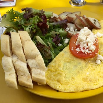 Yellow Vase - Greco omlet with salad, potatoes and bread. - Bakeries Near Me - Redondo Beach, California
