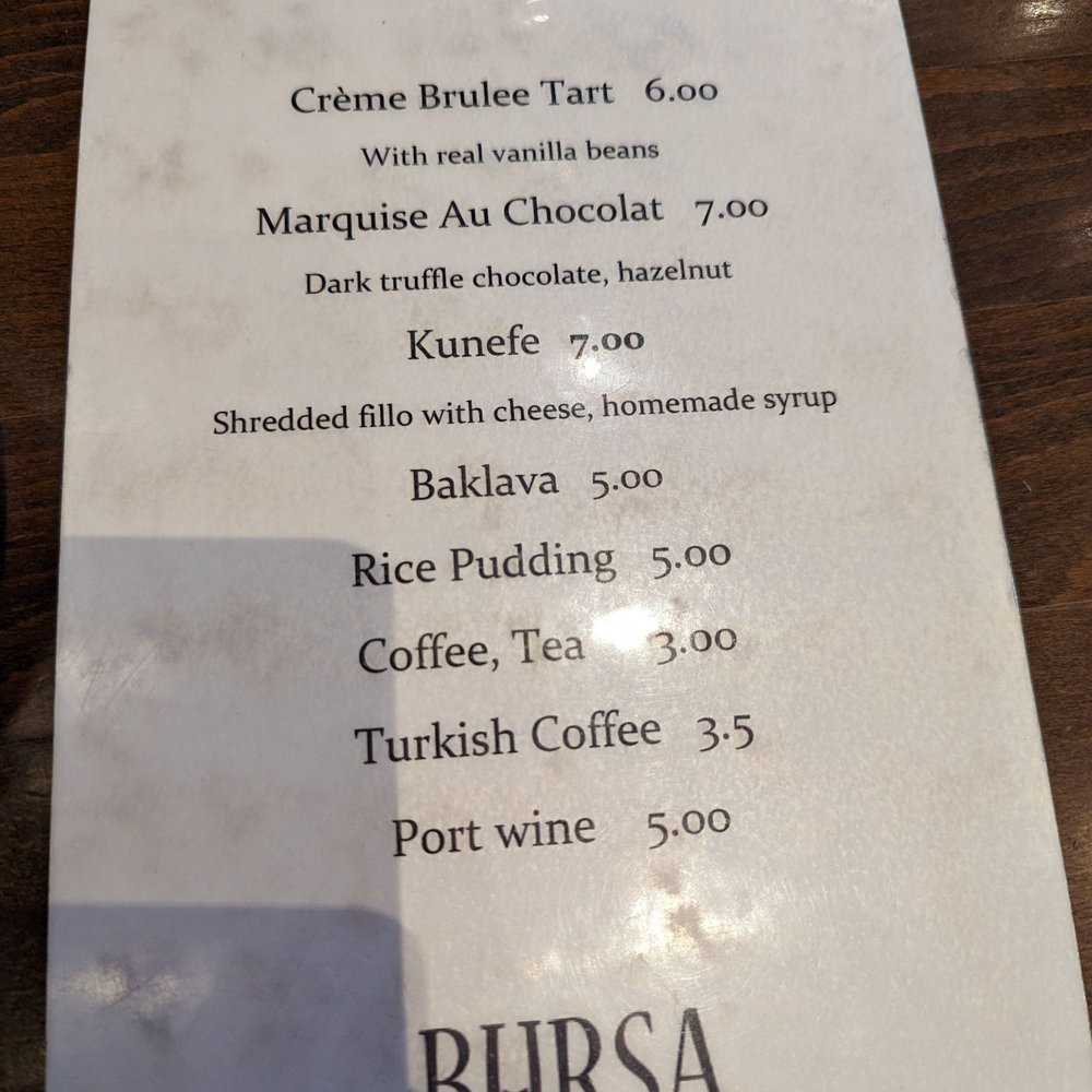 Bursa - Menu as of Dec 2022 - Middle Eastern Near Me - San Francisco, California