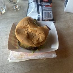 That's a spicy bacon smash burger and it's great That's a spicy bacon smash burger and it's great