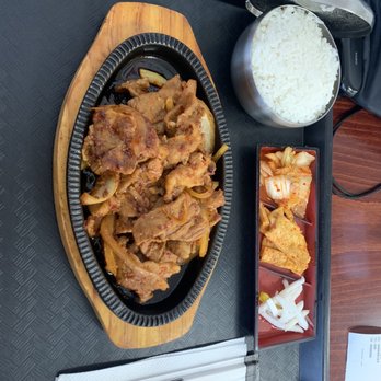 The Taste - Spicy Bulgogi Pork, with sides Kimchi, Fish Cakes, Pickled Radish, and White Rice. - Korean Near Me - Denton, Texas The Taste - Spicy Bulgogi Pork, with sides Kimchi, Fish Cakes, Pickled Radish, and White Rice. - Korean Near Me - Denton, Texas