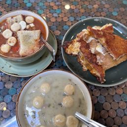 Cioppino (top left) Schmelty Grilled Cheese (top right) Clam Chowder (bottom middle) Cioppino (top left) Schmelty Grilled Cheese (top right) Clam Chowder (bottom middle)