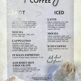 Speciality coffee menu.