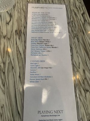 Menu photo 5 Humphreys Restaurant San Diego, CA