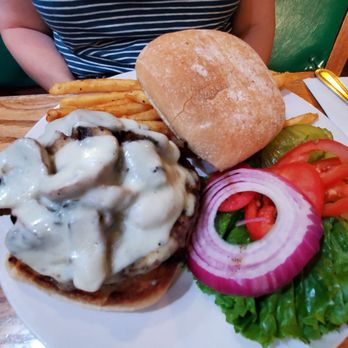 Main Street Brewery - Swiss mushroom burger - American Near Me - Cortez, Colorado Main Street Brewery - Swiss mushroom burger - American Near Me - Cortez, Colorado