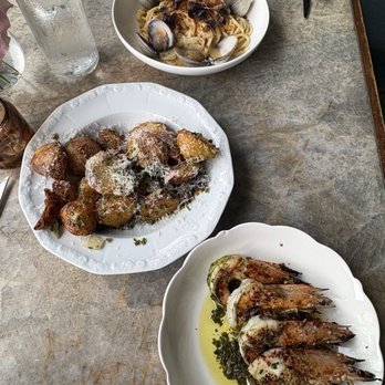 Marisi - Golden potatoes, prawns, seafood bucatini - Italian Near Me - La Jolla, California Marisi - Golden potatoes, prawns, seafood bucatini - Italian Near Me - La Jolla, California