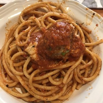 Cacio - Bucatini Amatriciana with Meatball - Italian Near Me - Sacramento, California Cacio - Bucatini Amatriciana with Meatball - Italian Near Me - Sacramento, California