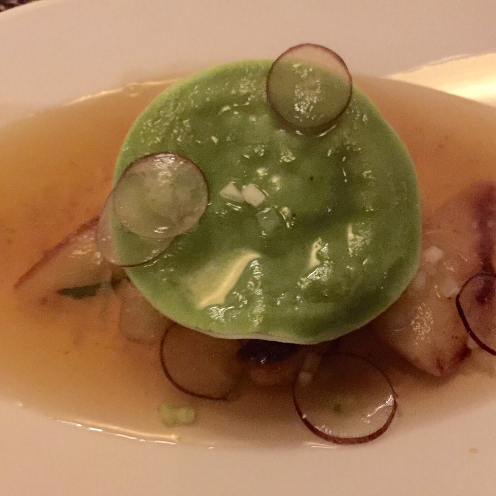 Castle Terrace - Partridge ravioli atop seared foie and roasted pear in natural consume - British Near Me - Edinburgh, EDH