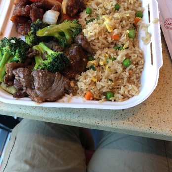 Panda Express - Plate of fried rice, broccoli beef and Beijing beef . - Chinese Near Me - San Jose, California