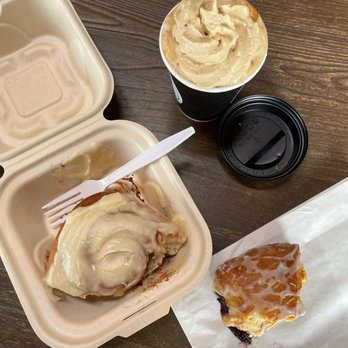 Bent - Cinnamon roll, marionberry  croissant, and a mocha w/ espresso whip - Coffee & Tea Near Me - Bend, Oregon