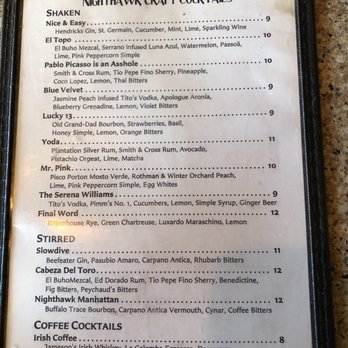 Nighthawk Chicago - Drinks menu - Coffee & Tea Near Me - Chicago, Illinois