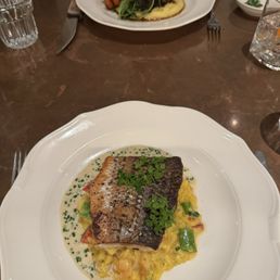 Striped sea bass and red wine braised beef cheek