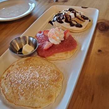 Egghead Cafe - Trio Pancakes (you get to choose the flavors) - Coffee & Tea Near Me - Honolulu, Hawaii Egghead Cafe - Trio Pancakes (you get to choose the flavors) - Coffee & Tea Near Me - Honolulu, Hawaii