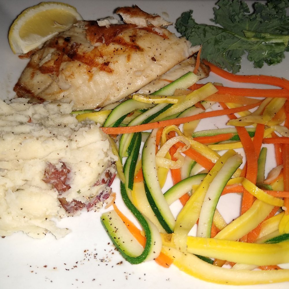 Fresh Catch Seafood Grill - Grilled Tilapia, mashed potatoes and veggies. - Seafood Near Me - Stuart, Florida