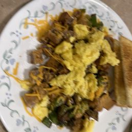 Split already- Country fried steak scramble special. Split already- Country fried steak scramble special.