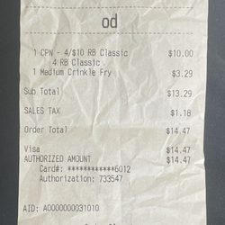 Arby's - Receipt of time And date of service