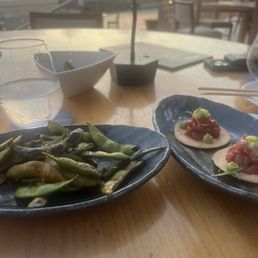 Edamame and tuna tostadas
