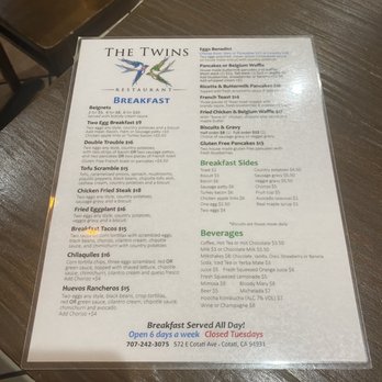 The Twins Restaurant - Menu - Dec 2023 - American Near Me - Cotati, California The Twins Restaurant - Menu - Dec 2023 - American Near Me - Cotati, California