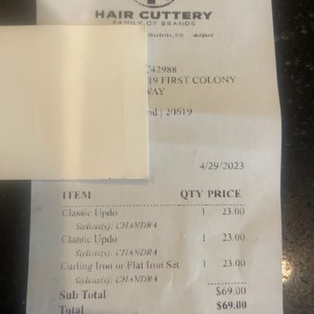 Hair Cuttery - Receipt of being overcharged. - Hair Stylists Near Me - California, Maryland Hair Cuttery - Receipt of being overcharged. - Hair Stylists Near Me - California, Maryland