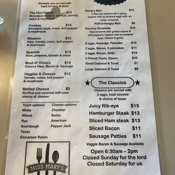 Miss Mary's - Menu - Salad Near Me - Gentry, Arkansas