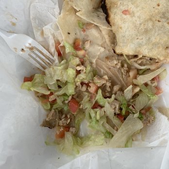 Tacos Gone Mobile - Soggy "chicken burrito" filled with lettuce and tomatoes. It came a part the moment I tried to pick it up. - Food Trucks Near Me - Tampa, Florida Tacos Gone Mobile - Soggy "chicken burrito" filled with lettuce and tomatoes. It came a part the moment I tried to pick it up. - Food Trucks Near Me - Tampa, Florida